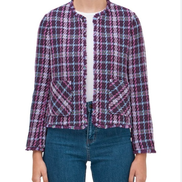 Kate Spade Plaid Tweed Jacket Plum Tree Colours Size 0 And 00 - Picture 4 of 7